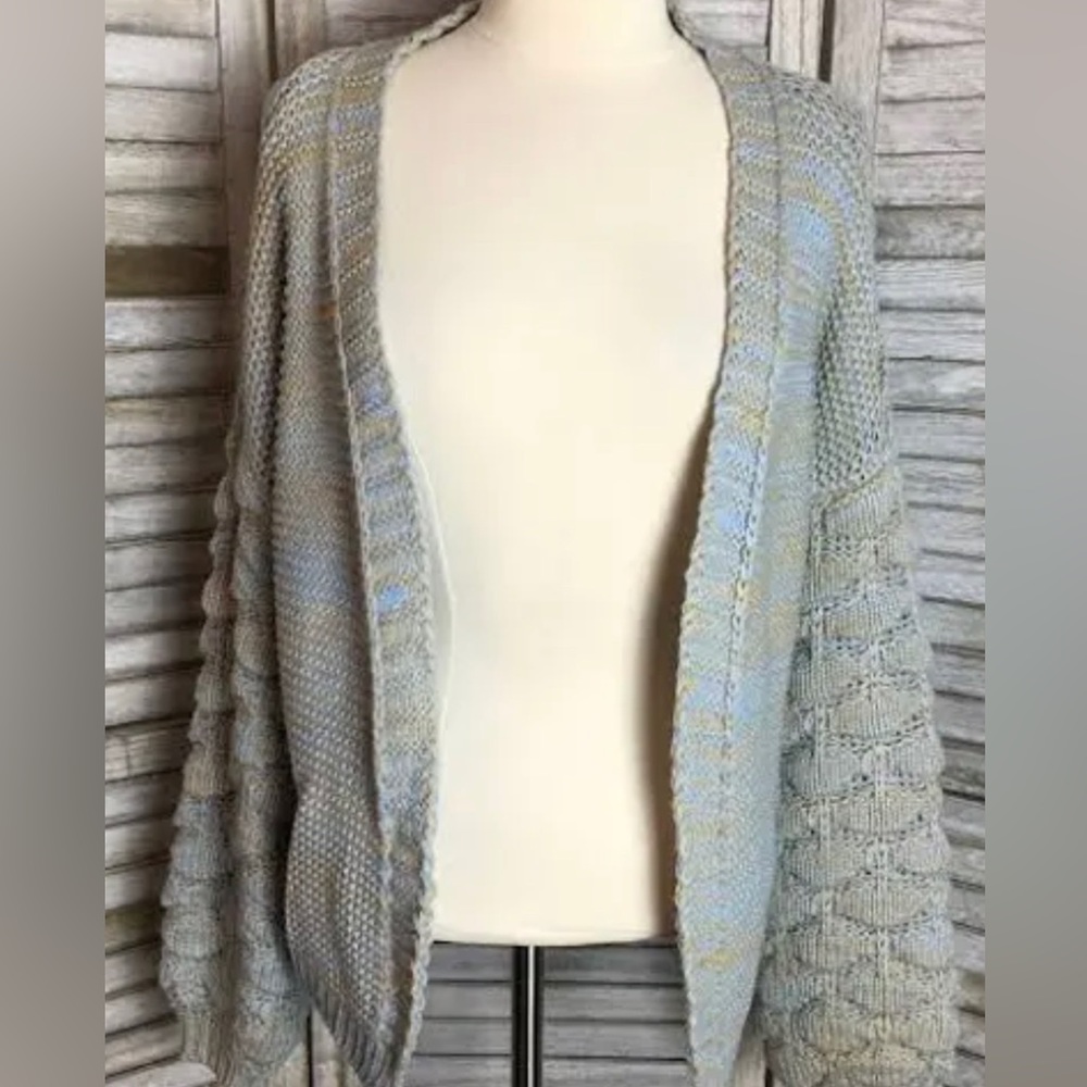 Nikka K blue and gold chunky cardigan sweater.